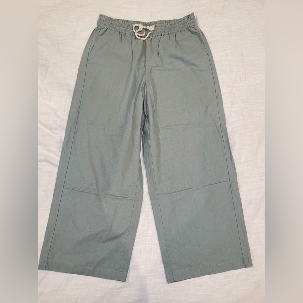 J Crew Linen Cotton Blend Paper Bag Pant Green Size 10 - Picture 2 of 15